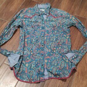 Paisley Button Down Shirt - Blue and Red